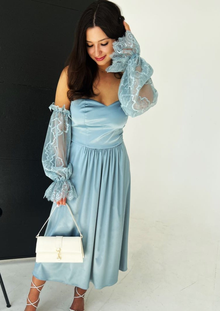 Turquoise blue dress / Mid length dress / Elegant Holiday dress