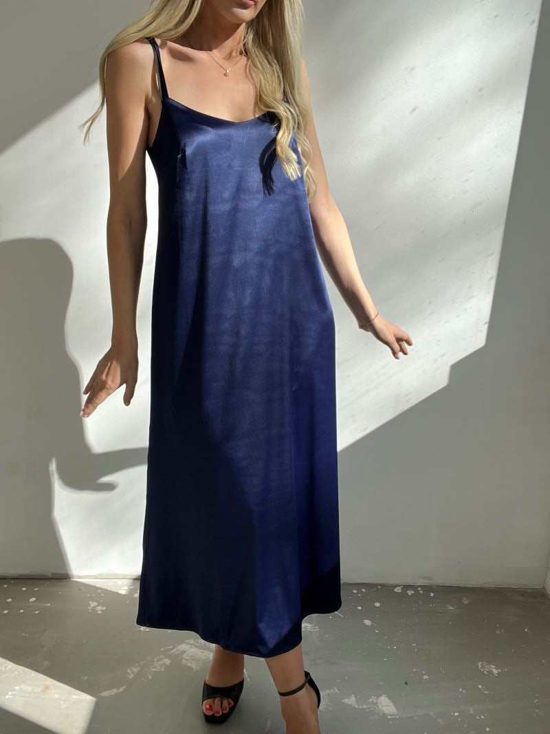 Black long dress. Satin dress long.