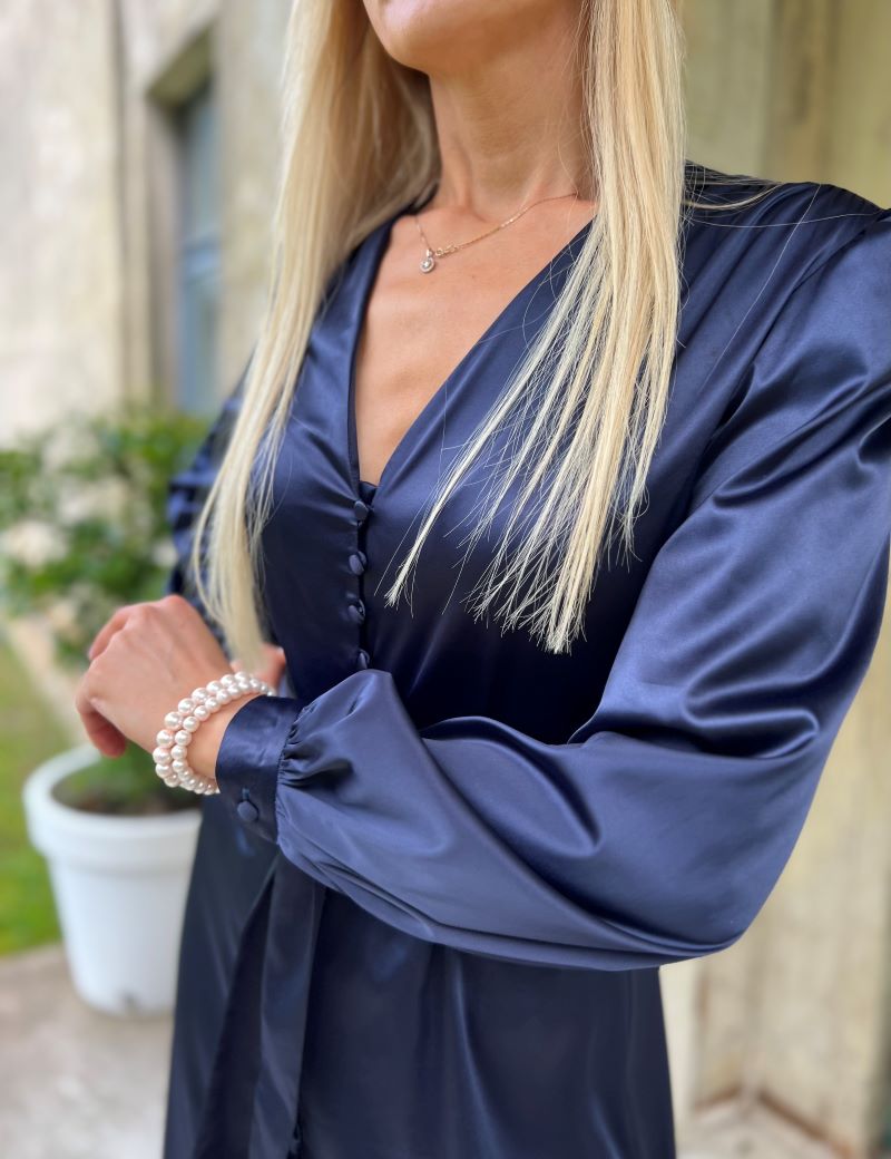 Blue long dress. Black, brown, gray satin long dress.