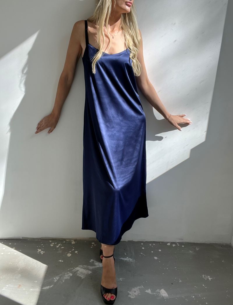 Black long dress. Satin dress long.