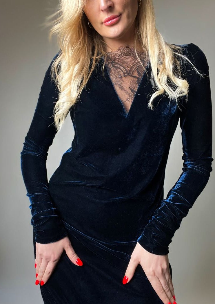 Velvet dress. Black velvet, navy blue velvet dress