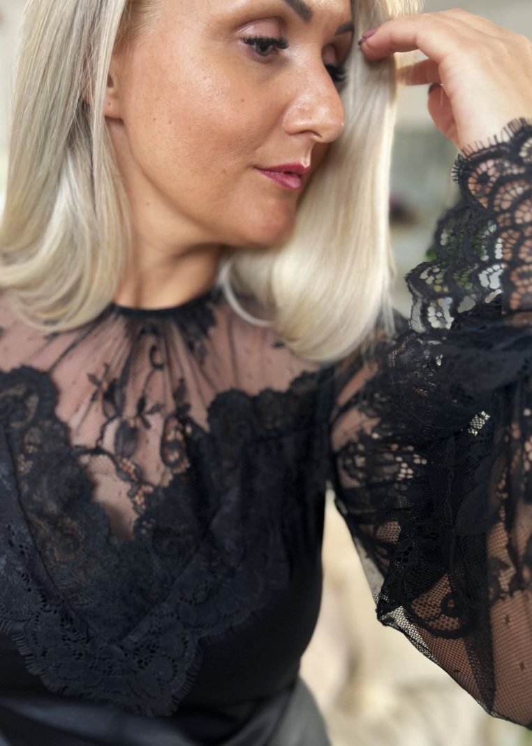 Black blouse, elegant, lace blouse.
