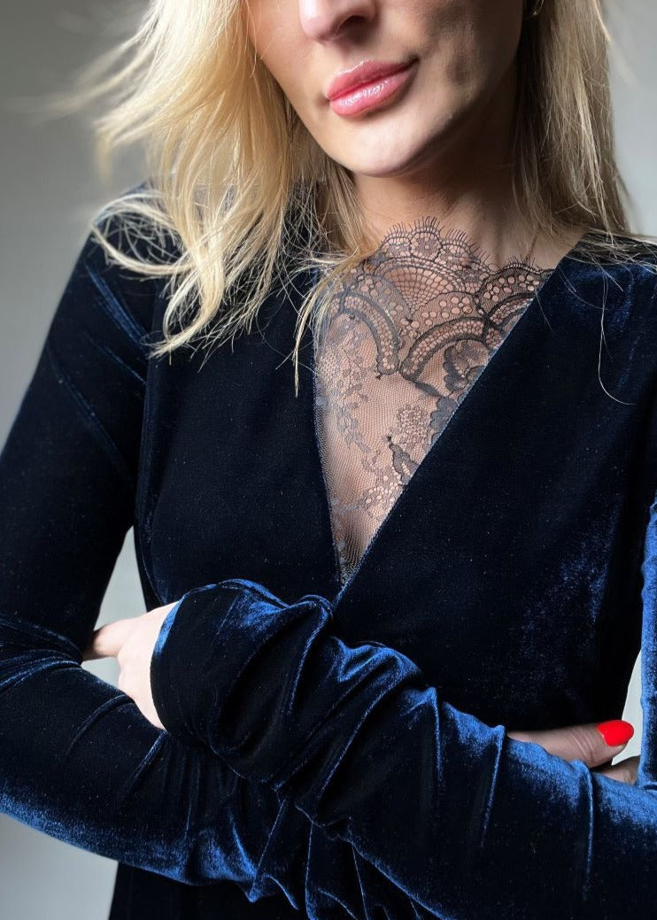 Velvet dress. Black velvet, navy blue velvet dress