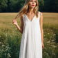 Linen dress. White linen dress. Long, white linen dress.