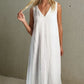 Linen dress. White linen dress. Long, white linen dress.