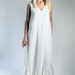 Linen dress. White linen dress. Long, white linen dress.