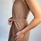 Artificial leather dress brown, beige.