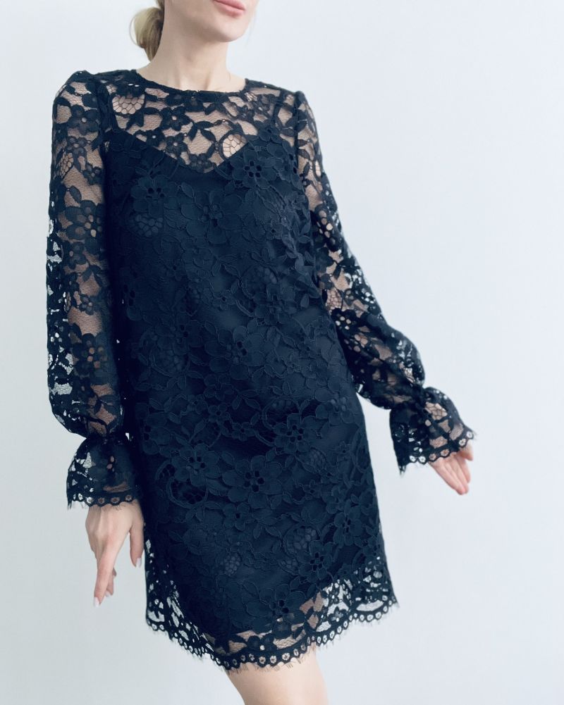 White lace dress. Beige lace dress. Black lace dress.