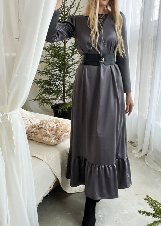 PELĒKA SATĪNA KLEITA AR VOLĀNU