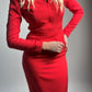 Red dress. Red mid-length dress. Dress for theater, concert. Red classic dress