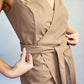 Artificial leather dress brown, beige.