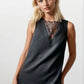Black short dress with lace details. Black dress for the theater, everyday, holidays.