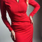 Red dress. Red mid-length dress. Dress for theater, concert. Red classic dress