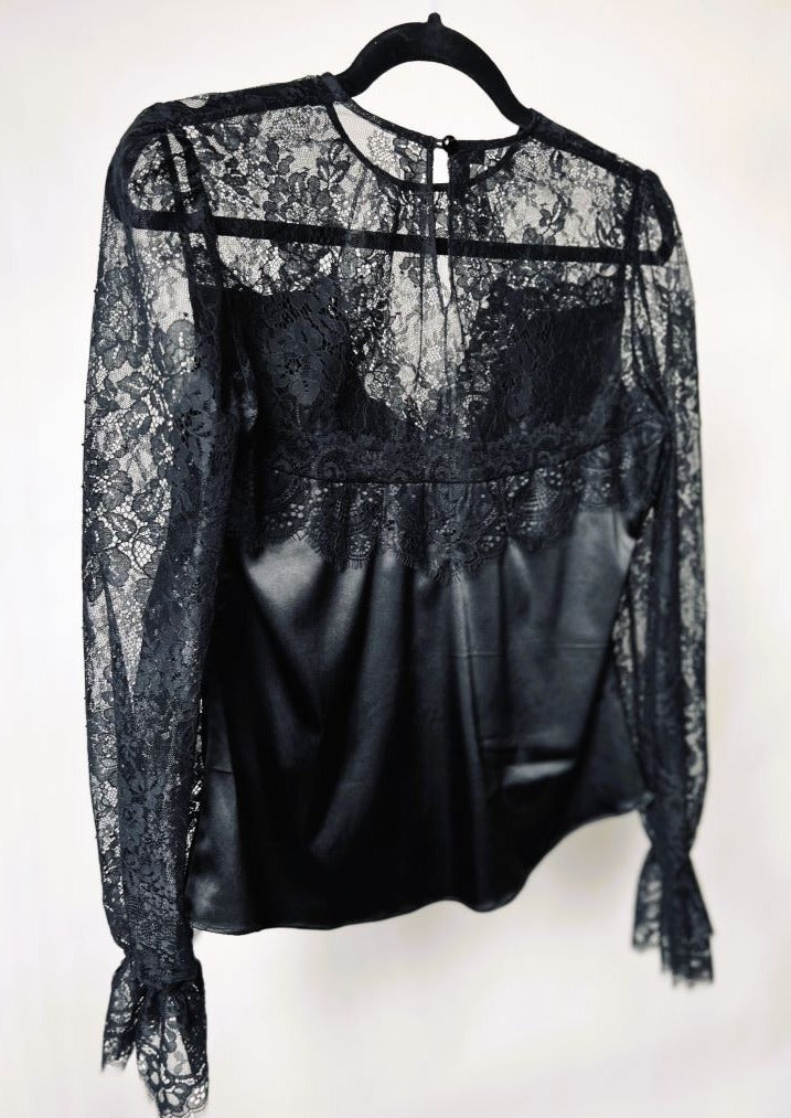 Black blouse, elegant, lace blouse.