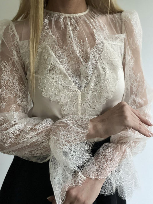 Black blouse, elegant, lace blouse.