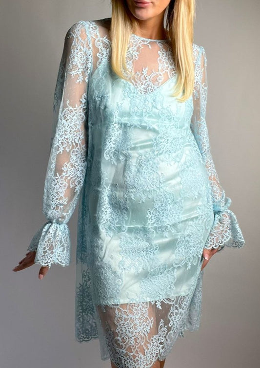 Lace dress blue. Sky blue lace dress