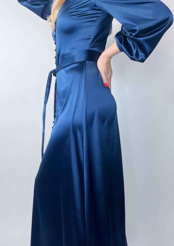 Blue long dress. Black, brown, gray satin long dress. – Drissilla.com