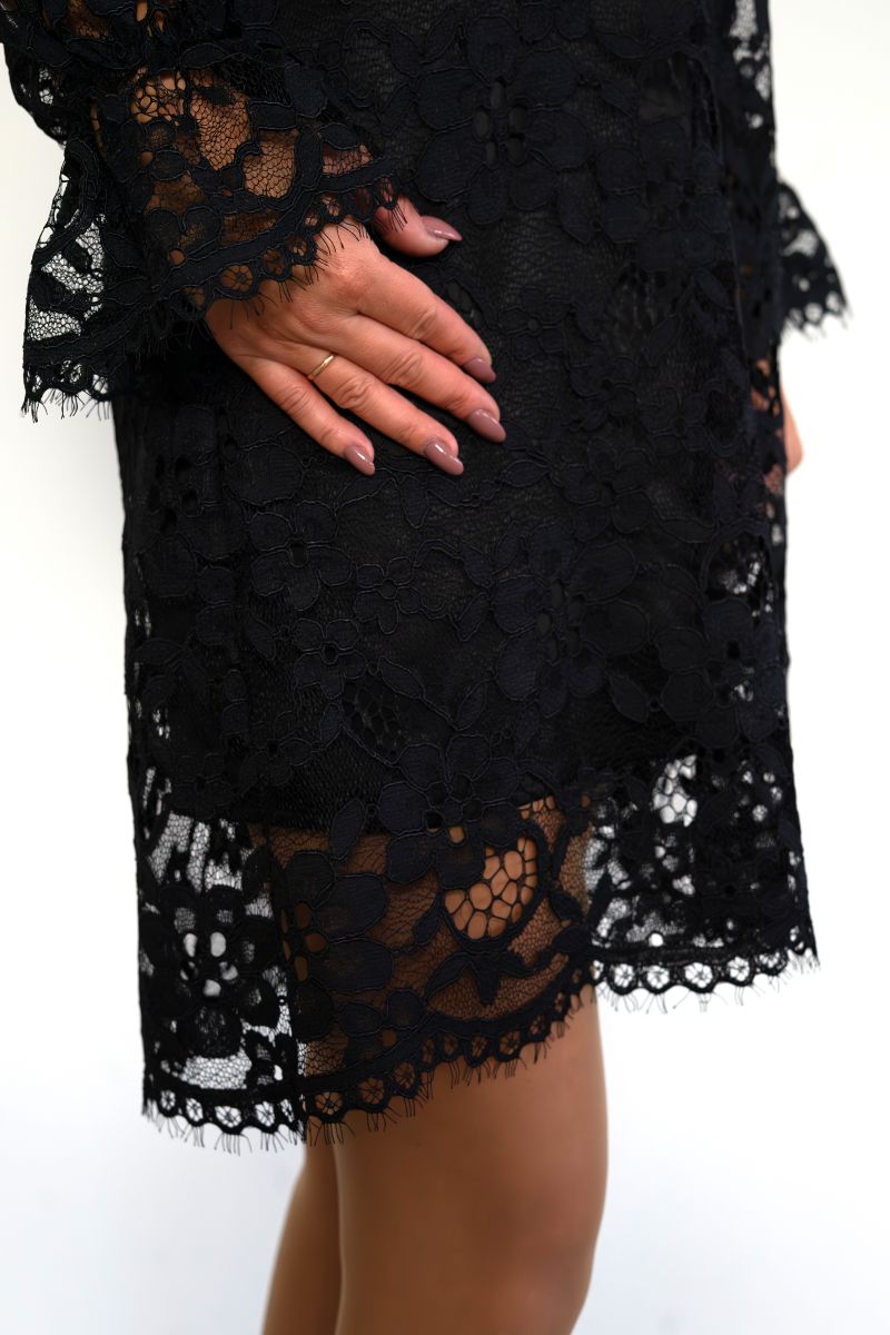 White lace dress. Beige lace dress. Black lace dress.